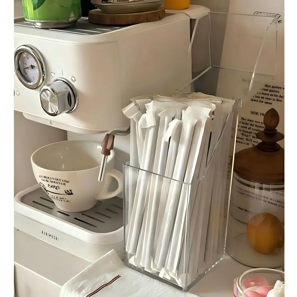 Transparent Straw Holder with Lid, Acrylic Dispenser for Kitchen, Bar, Coffee Table, Dust-Proof Storage Box for Drinking Accessories, Kitchen Organizers