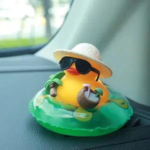 A summer duck cart trim - a tropical beach dashboard statue featuring coconuts and green buoy rings, non-slip car accessories for men and women, aesthetic car accessory, fun gifts for friends, Car Ornament, Car Interior Accessory (including sticky pads)