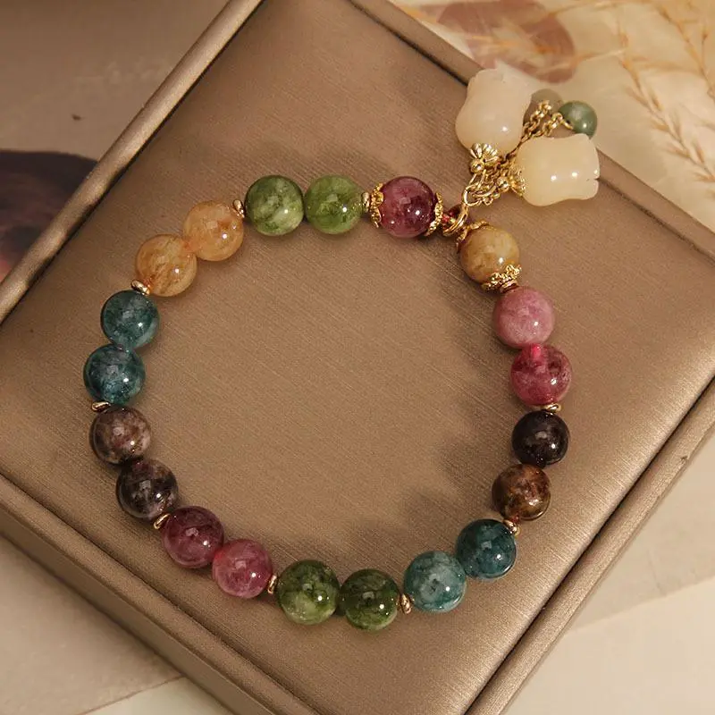Colorful Natural Stone Bracelet, With Flower Pendant, Ethnic Style Bracelet, Perfect Gift For Girlfriend Or Best Friend Colorful Natural Stone Bracelet, With Flower Pendant, Ethnic Style Bracelet, Perfect Gift For Girlfriend Or Best Friend