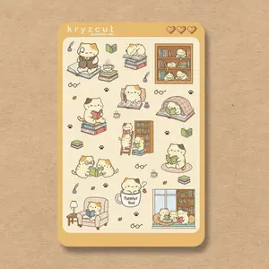 Book Lover Cats Recycled Matte Stickers, Cozy Reader Stickers