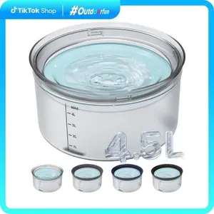 【outdoorfun】1.2Gallon Dog Water Bowl No Spill, 4.5L Large Capacity Spill Proof Dog Bowls with Transparent Floating Disk, Anti-Splash Slow Drinking Dripless Bowl for Sloppy Messy Drinkers (Clear)