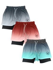 men's 2 in 1 ombre letter print drawstring waist shorts, casual soft comfy athletic regular fit straight leg shorts for daily outdoor wear, shorts for men, men's bottoms for all seasons, summer shorts,  shorts for men