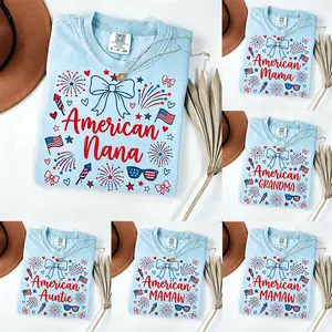 Comfort Colors American Mama, Grandma, Nana, Auntie t-shirt, patriotic family matching tee with custom names like Mimi, Gigi , Lala, ideal 4th of July gift
