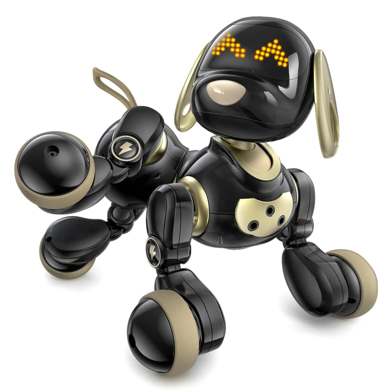 Ruko 18011 Robot Dog Toy, Smart Interactive Puppy with 30+ LED Faces, Remote & Gesture Control, Programmable Electronic Pet for Kids Ages 3–9, Black & Gold Digital Colorful