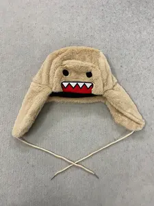 American Cartoon Shark Plush Beanie, Cute and Funny Fuzzy Ear Warmer Hat, Couples' Warm Winter Cap, Fun and Cozy Headwear