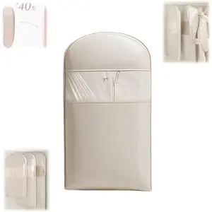 Space Saving Hanging Garment Bag with Self Compression Zipper – Dust Cover Clothes Bags for Down Coat, Suit & Dress – Closet Organizer Garment Bags for Hanging Clothes & Travel Storage