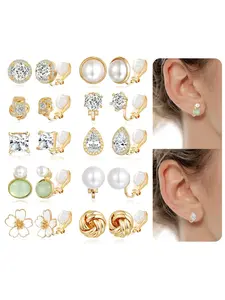 Clip On Earrings Non Pierced 10 Pairs CZ Pearl Opal Teardrop Round Square Flower Studs Affordable And Trendy Jewelry For Women
