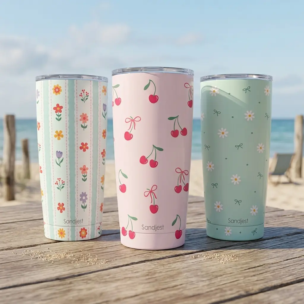 SANDJEST 20oz Botanical Daisies Insulated Stainless Steel Coffee Tumbler - Portable, Leakproof, Double-Wall Insulation, Cup Holder Friendly, Reusable Travel Insulated Cup, Gift for Her