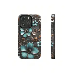 1pc Phone Cases, Western Turquoise Floral Phone Case For  17, 16, 15, 14, 13, 12, 11 Pro Max, X, XR, XS Max, 8, And 7 Plus, Cowgirl Boho  Cover, American West Art Lover Gift, Rugged Protective Cellphone Shell, WesternSuitable For IPhone 17 Air