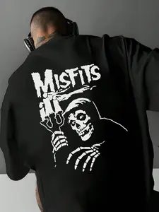 Misfits "Fiend Club" Oversized Short T-Shirt | Premium Cotton, Plus Size 1XL for Men | Horror Punk Streetwear for Misfits Fans, Black | Iconic Crimson Ghost Graphic Tee #Misfits #HorrorPunk #MensStreetwear