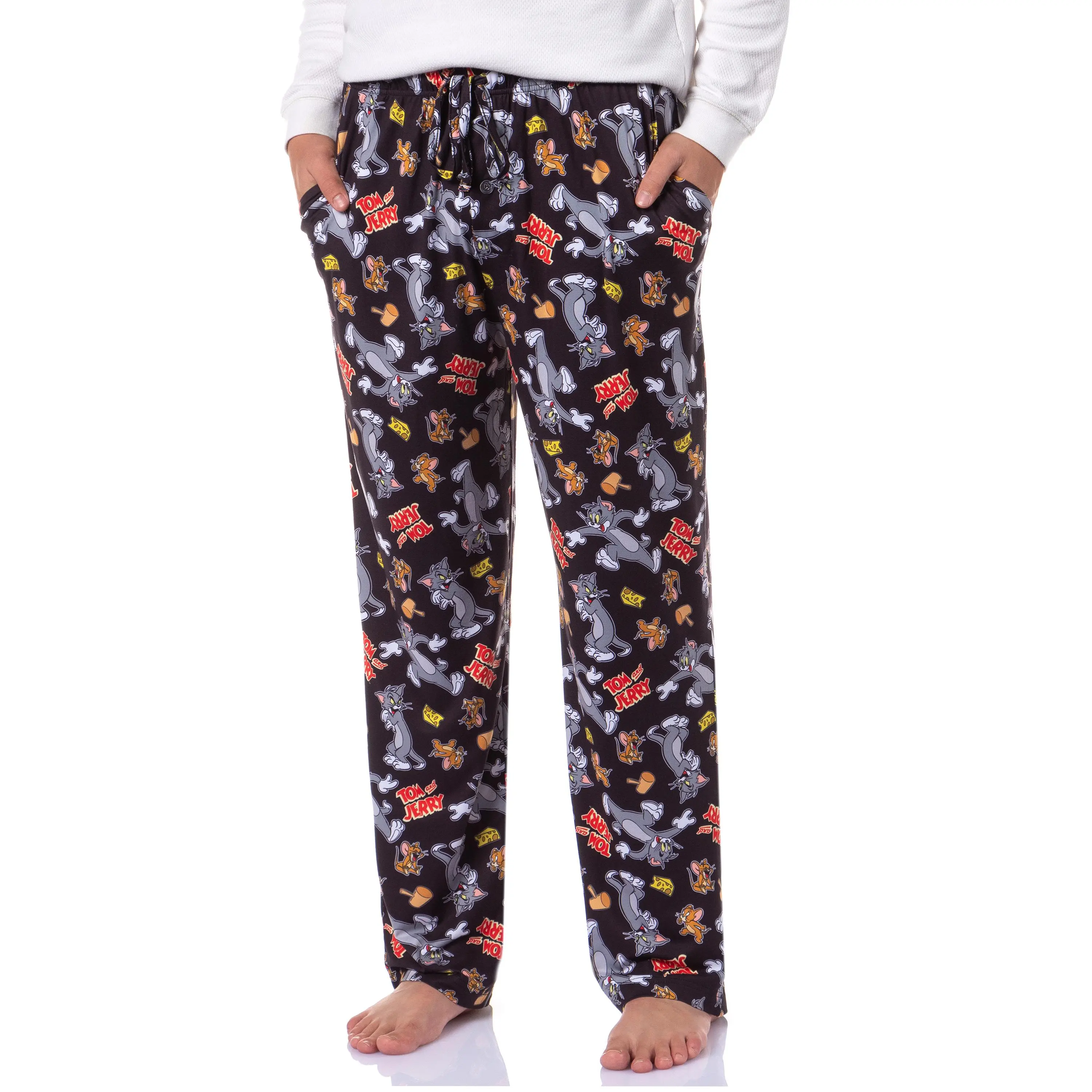 Tom and Jerry Men's Cheese Tossed Print Lounge Sleep Pajama Pants For Adults