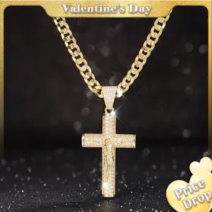 Holylegend 14K Real Gold-Plated Cross Necklace for Men, Advanced Nanotech Tarnish-Free Cuban Figaro Rope Miami Chains with Jesus Crucifix Pendant, 24” Long , Christian Religious Jewelry Gift