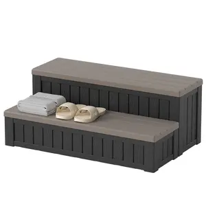 Outdoor 2-Step Resin Storage Step, Non-Slip Stairs for Safe Pool, Hot Tub, and Mobile Home Entry, Built-In Storage, Durable and Portable