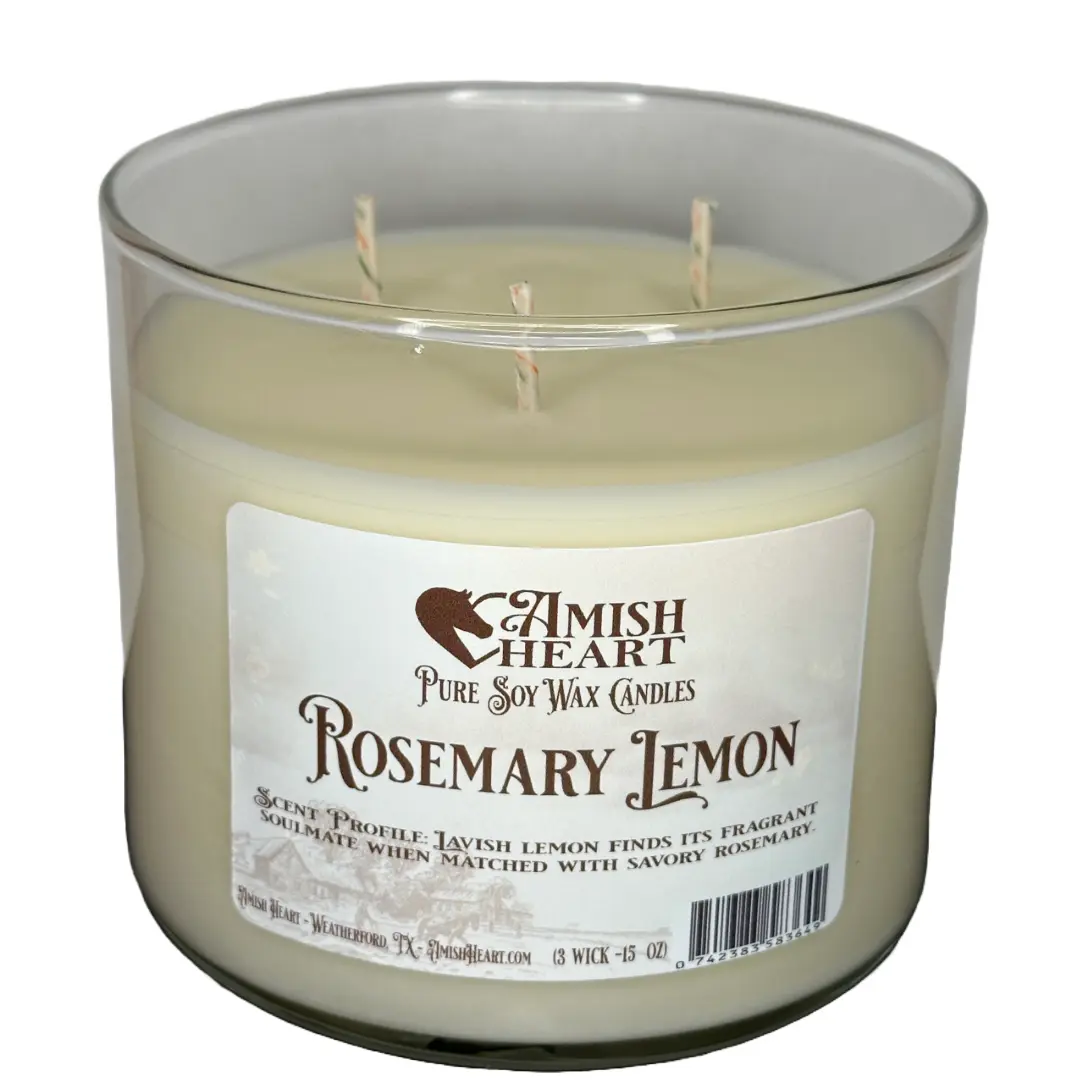 Rosemary Lemon Soy Candle | Amish Heart | Invigorating and Sophisticated Aroma