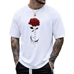 piece, 100% pure cotton rose print T-shirt for men, casual trendy all-season crew neck short-sleeve pure cotton T-shirt, streetwear luxury fashion T-shirt, Christmas, Halloween, and Thanksgiving gift.
