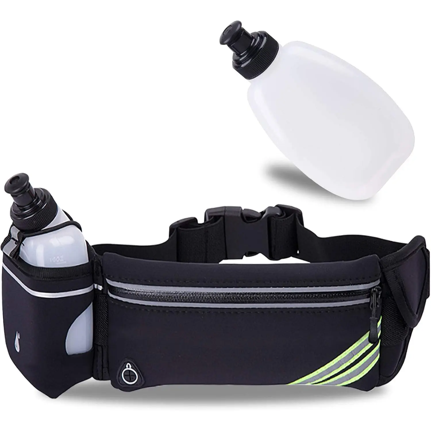 Adjustable Strap Reflector Safety Hydration Running Belt - Water Bottle Holder, Phone Holder, Zippered Pockets Waist Pack for Marathon Runs, Outdoor Sports (Men's, Women's)