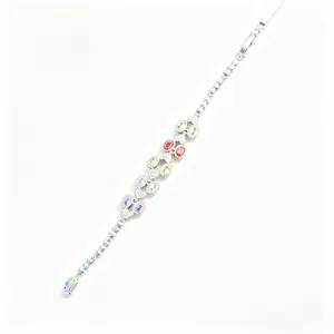 Rainbow Cubic Bracelet |Size 7.5 | Copper-Zinc Alloy, Shiny Multicolor Chain for Women, Party & Daily Jewelry