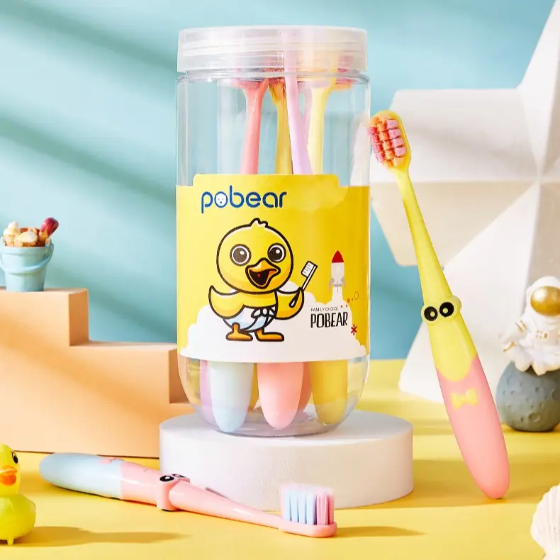 [6 toothbrushes in a bucket] Children's cartoon toothbrush, small brush head, soft-bristled toothbrush, dense and super-soft bristled toothbrush, non-slip brush handle.
