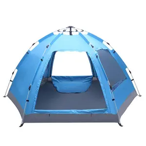 Automatic Family Tent Instant Pop Up Waterproof for Camping Hiking 180T Silver Coating Double Door Double Window Blue