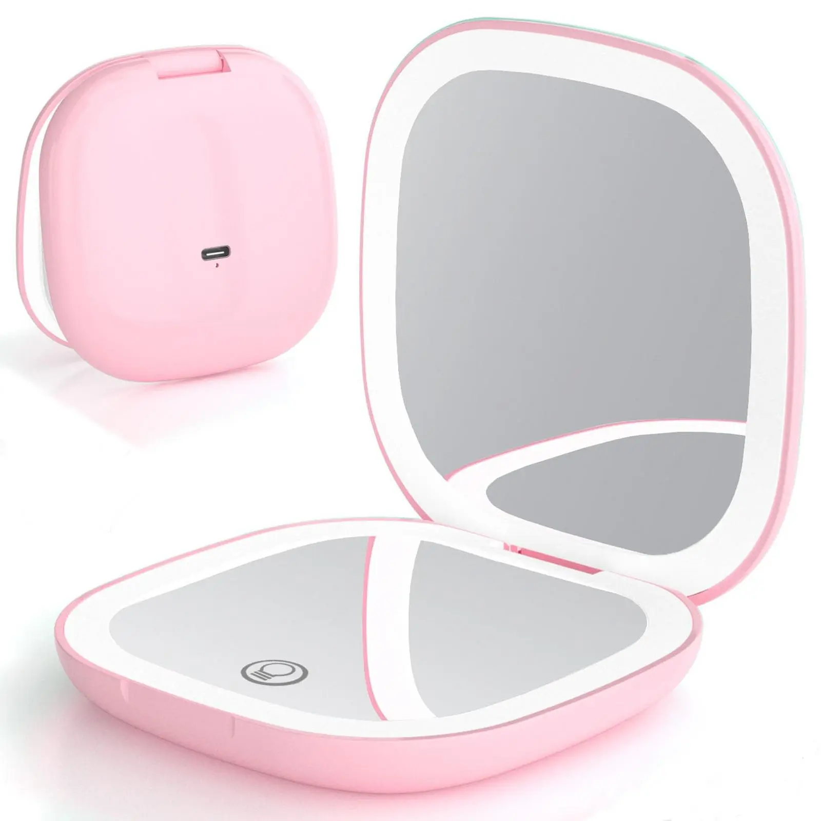 Double Sided LED Compact Pocket Mirror | 1X/10X Magnification Foldable Travel Makeup Mirror | Portable Handheld Cosmetic Mirror Gift for Women & Girls