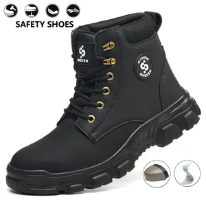 Men Steel Toe Safety Boots Kevlar Anti-Puncture High Top Black Work Shoes