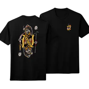 Ragtop Fire Co. Skeleton Firefighter Playing Card Graphic Tee, Vintage Outdoor Firefighter T-Shirt, Soft Cotton Blend Shirt, Firefighter Apparel for Men & Women, Firefighter Gift
