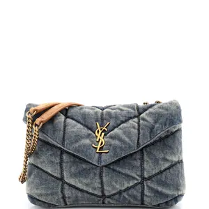 Pre-owned Yves Saint Laurent Denim Shoulder Bags Saint Laurent Loulou Puffer Shoulder Bag Quilted Vintage Mini by Rebag