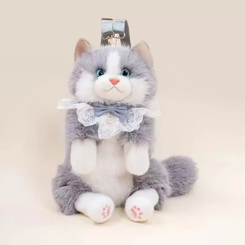 Sweet Animal-Themed Soft Shoulder Plush Cat Backpack for Girls - Interactive Musical Storage Bag with Hidden Storage Bin, Crossbody Bag, No Wheels, Christmas Home Organizer Gift