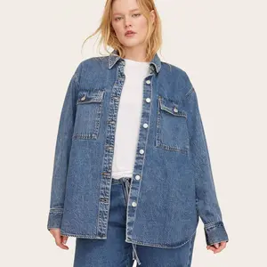 Women's Long Sleeve Denim Shacket - Parke Medium Wash S