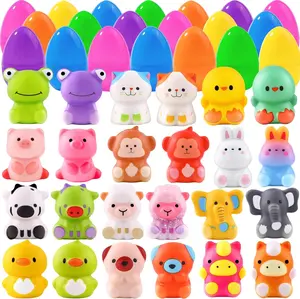 24pcs Easter Egg Gift Set with Mini Squishies – Animal Squishy Toys Prefilled Egg Hunt Basket Stuffers for Kids, Boys & Girls, Easter Party Favors, Classroom Prizes