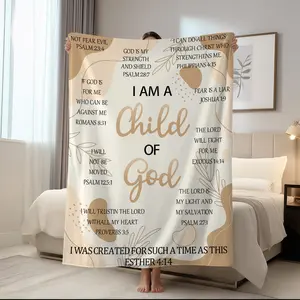 1pc I am God's Child Bible Scripture Fleece Blanket, Warm Faith Inspired Quotes Printed Blanket, God Jesus Gift Blanket, Comfortable and Soft, Suitable for Sofa, Bed, Car, Room, Office, Camping, Party, Exquisite Christmas, Thanksgiving Gift Blanket