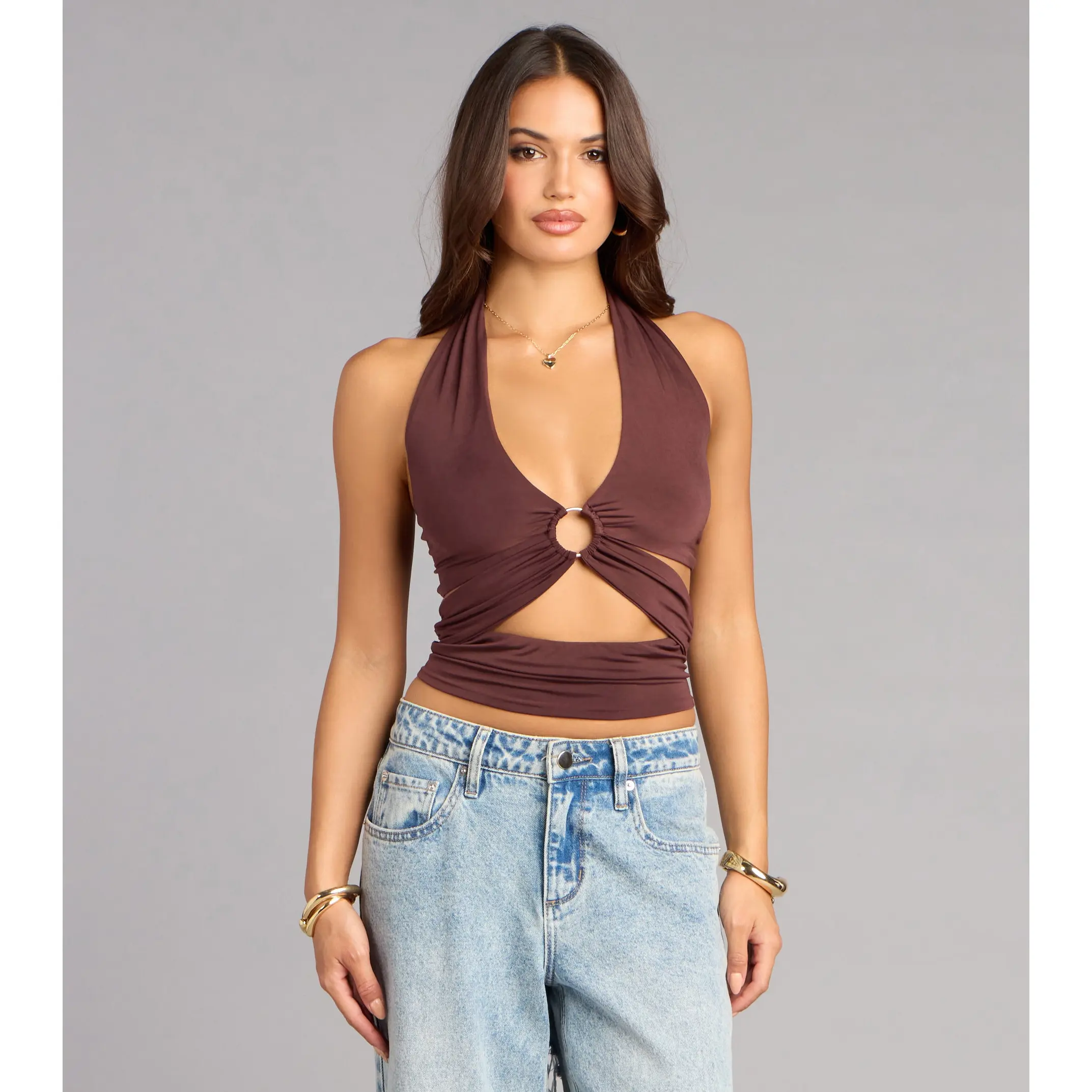 Halter neck crossover top - TikTok Shop