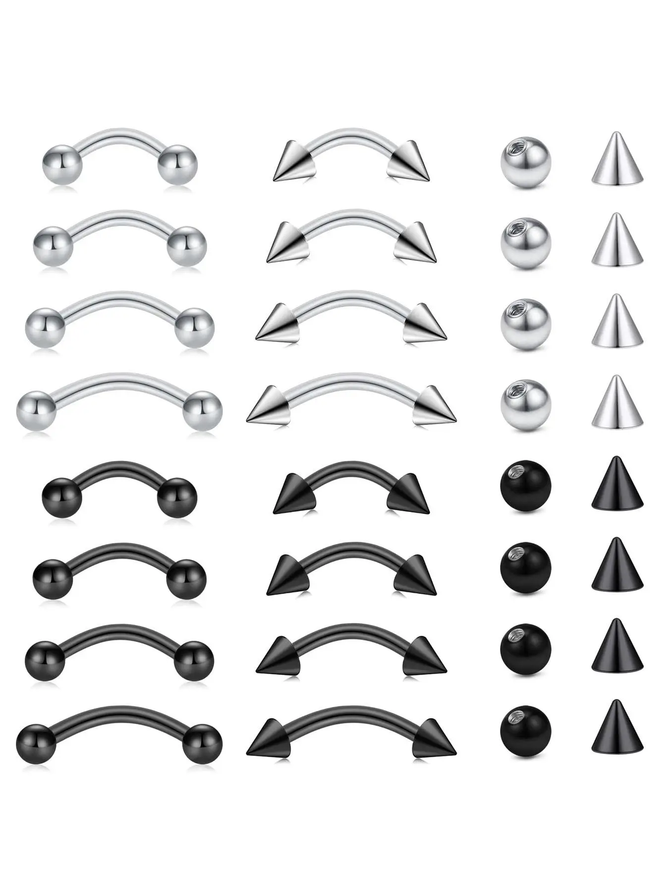 Punk Style Mixed Size Eyebrow Piercing Jewelry, with Replacement Balls, Multipurpose Eyebrow Ring, Lip Ring, Body Jewelry, Body Piercings, Fashion Accessories for Women & Men