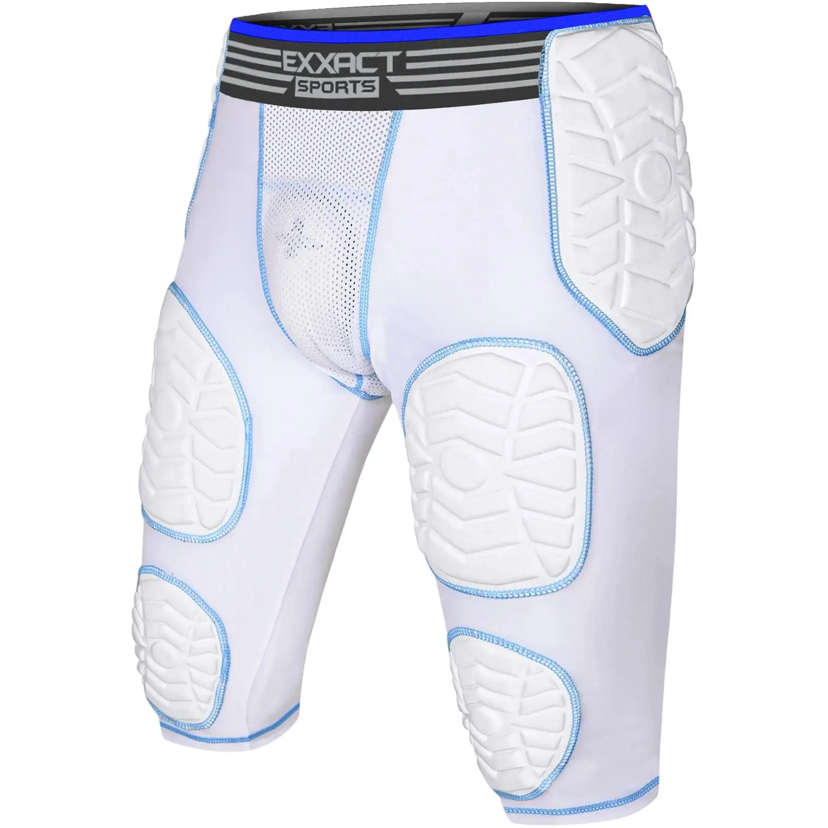 Exxact Sports Combat 7-Pad Youth Football Girdle with Cup Pocket, Padded Compression Shorts with Integrated Pads, Boys Girdle Football (Y, White Combat)