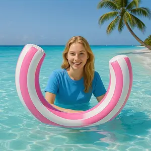 Inflatable Curved Pool Float Ring, Inflatable Floater, Inflatable Circle, Waterproof Durable PVC Material, Tropical Beach Palm Tree Cloud Design, Summer Swimming Essential