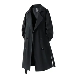 [Vintage-Inspired Trench Coat] Vintage-Inspired Men's Double-Breasted Trench Coat - Elegant, Long Sleeve, Mid-Length Windbreaker with Belt Detail - Versatile & Casual for Spring/Fall Outdoor and Daily Wear