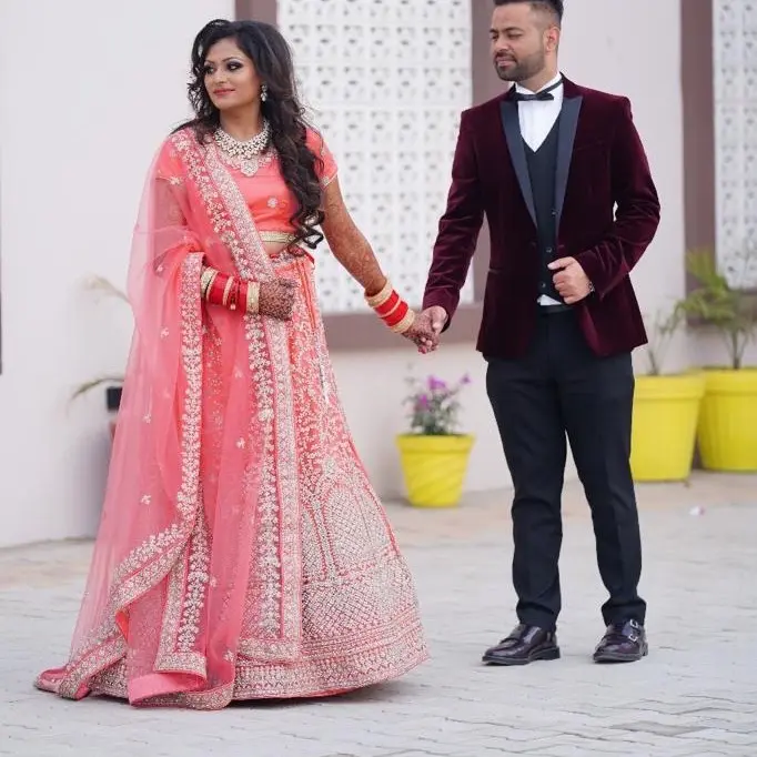 Pink Coral Lengha with Silver Embroidery and Heavy Dupatta for Festive Wear
