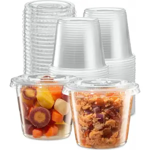 5 oz - 100 Sets) Clear Diposable Plastic Portion Cups With Lids, Small Mini Containers For Portion Controll, Meal Prep, Sauce Cups, Slime,, Dressings, Crafts, Disposable Souffle Cups