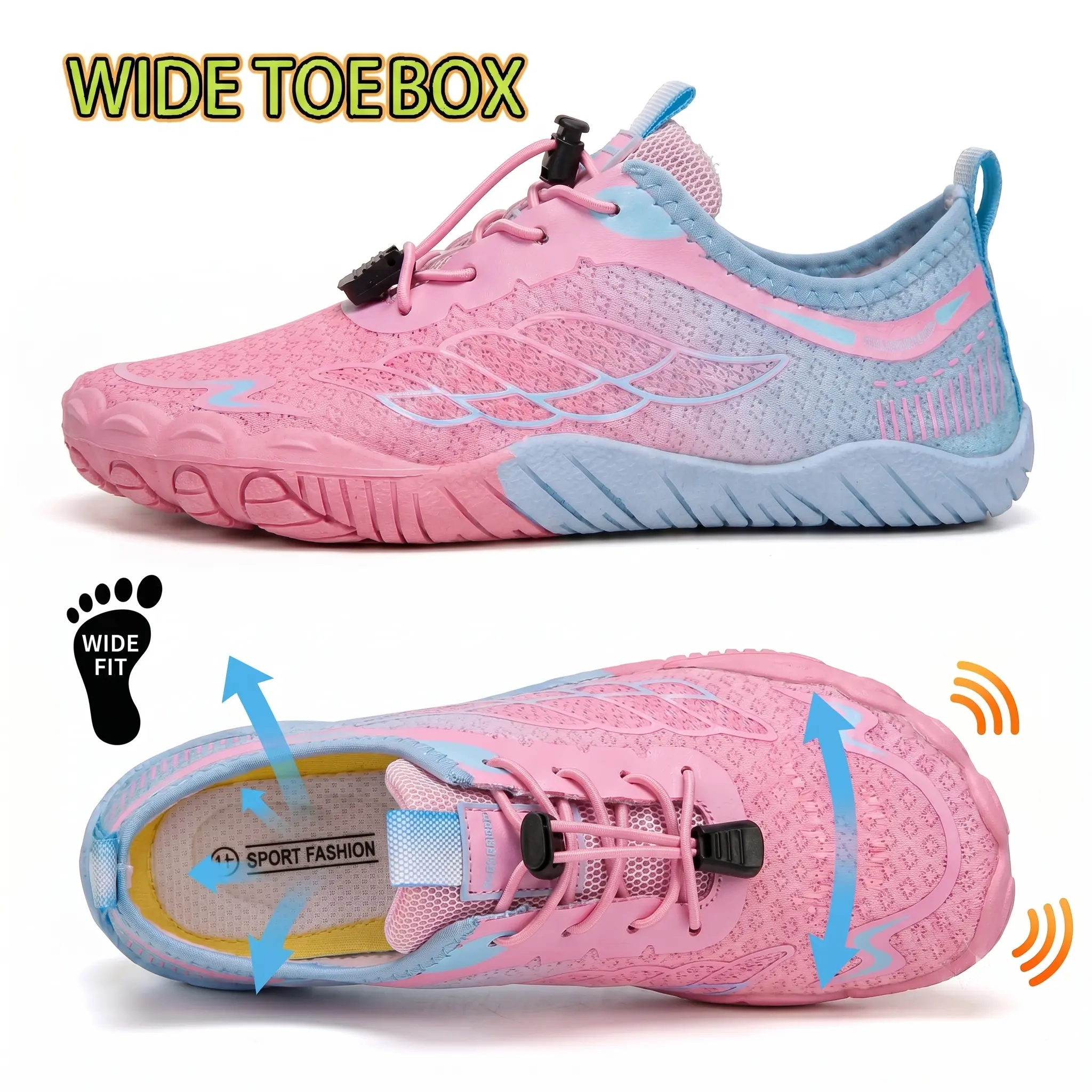 Women's Wide Toe Box Water Shoes, Breathable Gradient Mesh Barefoot Sneakers, Lightweight & Quick-Dry for Beach, Travel & Walking, Women's Water Shoes, Eva Women's Water Shoes