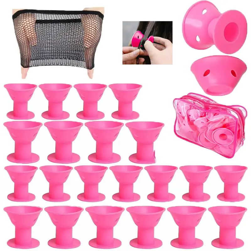 40Pcs No Heat Silicone Hair Curlers Set, 20 Large + 20 Small Sea Blue Heatless Hair Rollers, Medical Grade Soft Silicone Hair Styling Tools with Wig Cap, Reusable No Damage Curlers for Women Girls Kids