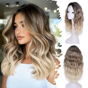 Short Wavy Wigs Medium Length Orange Wavy Wig for Girl Black Bob Wave Wig 18 inch Natural Looking Synthetic Lace Front Hair for Everyday Hairstyle or Daily Party Use