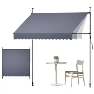 【FathersDayGift】VEVOR Manual Retractable Awning, 98" Outdoor Retractable Patio Awning Sunshade Shelter, Height Adjustable Patio Door Window Canopy with Manual Crank Handle for Backyard, Garden, Balcony, Dark Gray