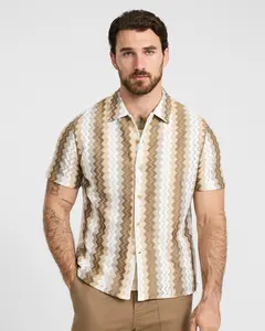 Express Textured Zig Zag Striped Short Sleeve Shirt