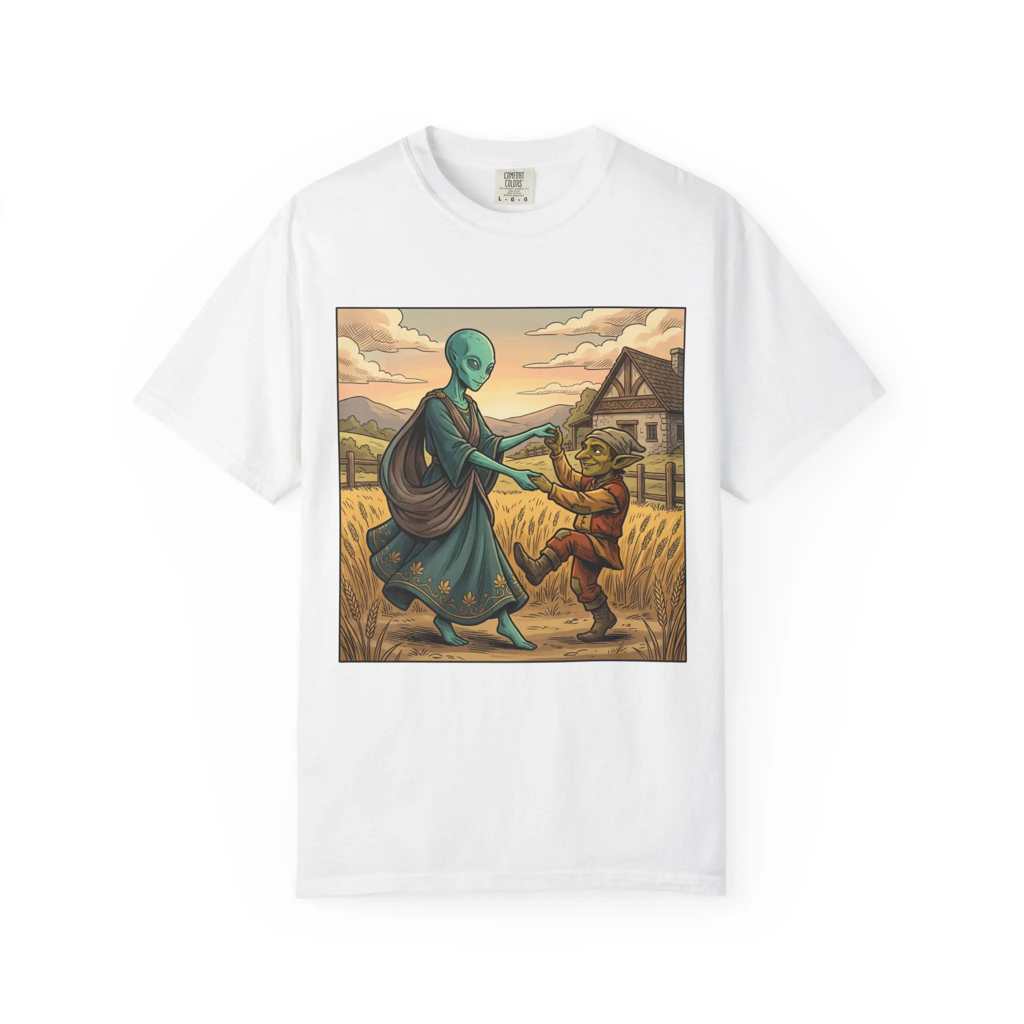 Alien and Goblin Dancing T-shirt | Retro Farmhouse Illustration