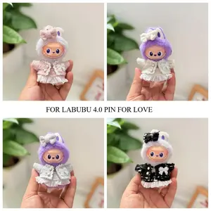 For LABUBU 4.0 Doll clothing, Doll Clothes, Clothes for dolls, PIN FOR LOVE series of Doll clothing sets, includes a small fragrant style coat, lace edge dress, and bow tie, perfectly matched with a 4.0 vinyl pendant doll