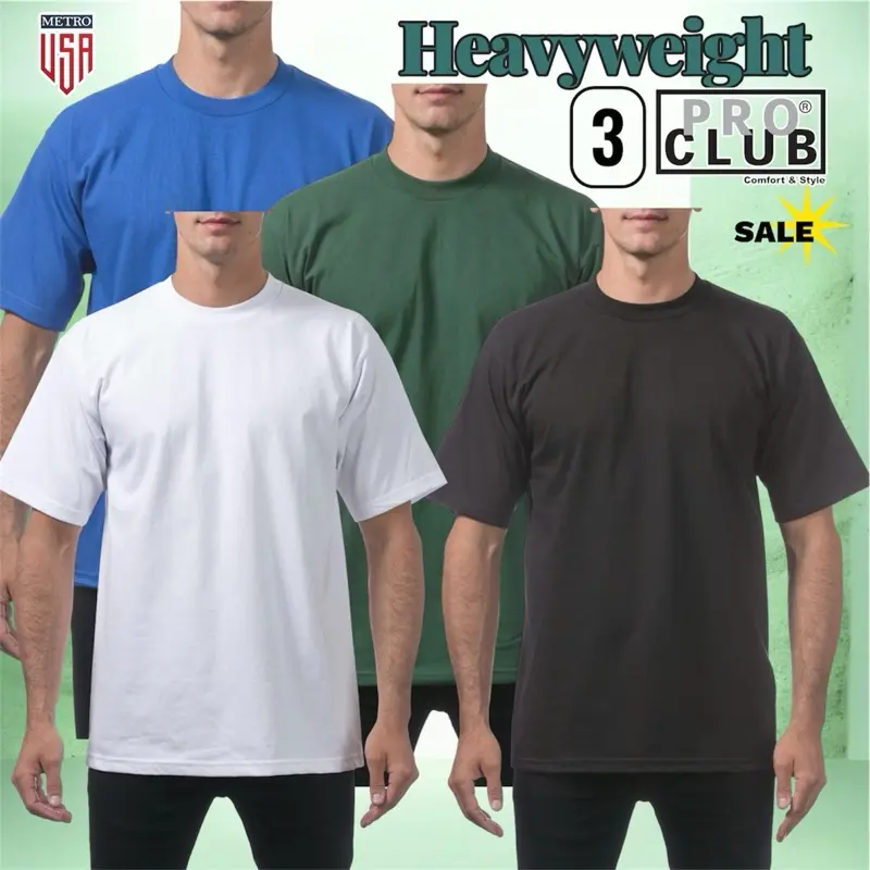 HEAVYWEIGHT PRO CLUB. 3 Pack Short Sleeve T-Shirt Unisex cotton Streetwear Menswear shirts men vintage shirts women tee Beige Crewneck Casual Stylish Tee Shortsleeve