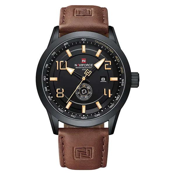 NAVIFORCE Men's Casual Fashion Watch, Leather Band Waterproof Quartz Analog Wristwatch with Easy-to-Read Display & Auto Date, Men's Watches, Casual Business Wristwatch, Casual Quartz Analog