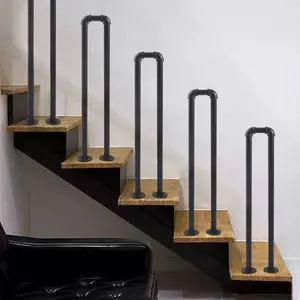 Stair Handrail Matte Black U-Shaped Industrial Wrought Iron Railing Non-Slip Safety Indoor Or Outdoor Elderly Children's Support Poles, Home for Garden Loft Corridor Villa Hotel