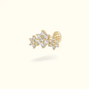 14k Crystal Flower Cluster Flat back Earring