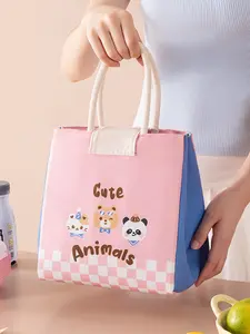 1pc  Cartoon bento bag, portable lunch bag, fashionable, versatile, casual and cute, suitable for students to go to school, commute to work, camp, picnic, lightweight lunch bag, Tote Lunch Bag